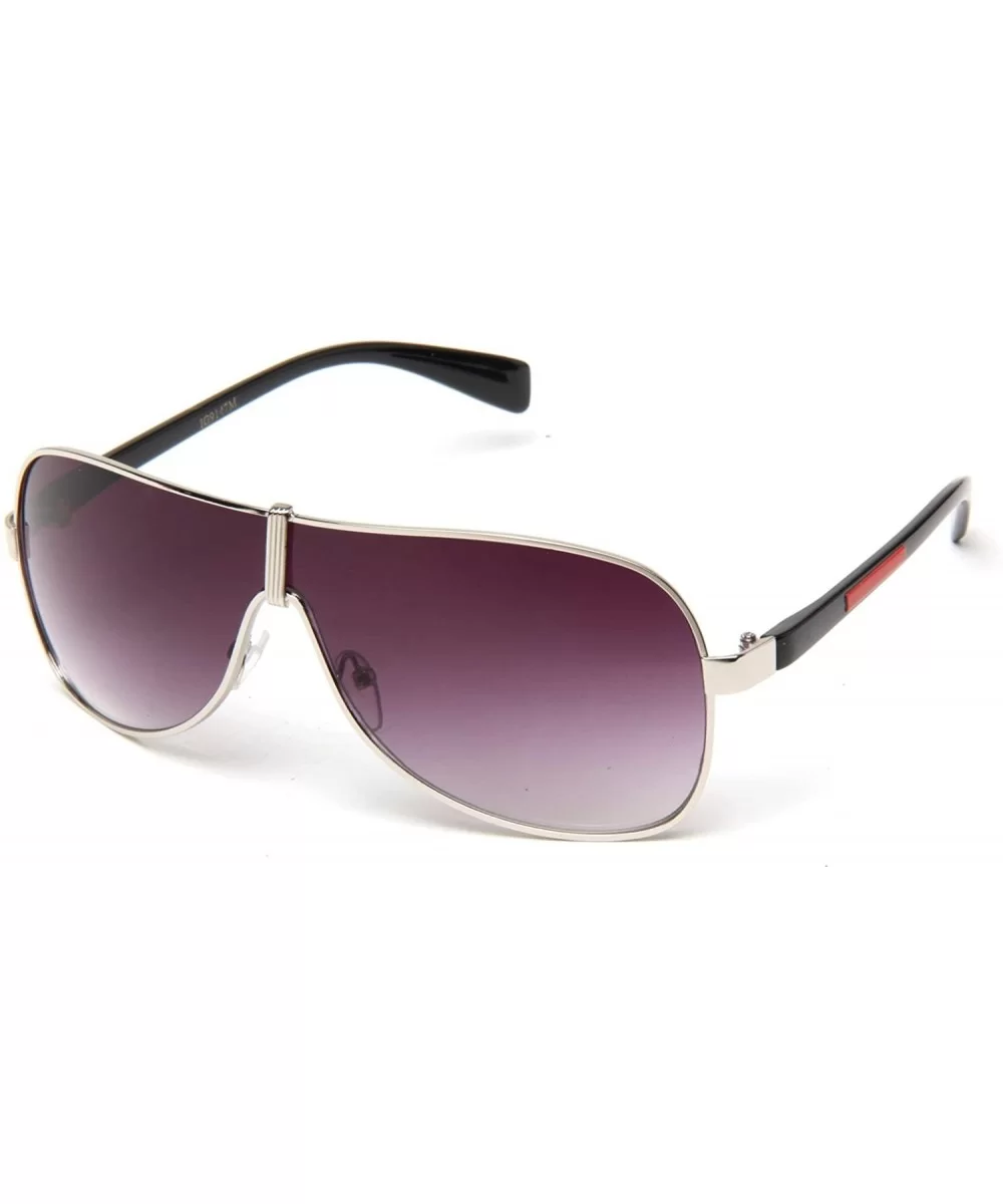 Shield Fashion Slim Temple Sunglasses - Silver/Red - CW119VZZNVX $5.12 Shield