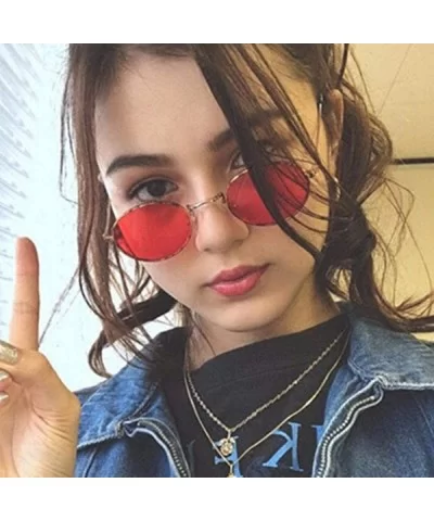 Small Oval Mirror Sunglasses For Women Pink Luxury 2019 Men Brand Black - Black - CM18XE0IO5N $7.73 Oval