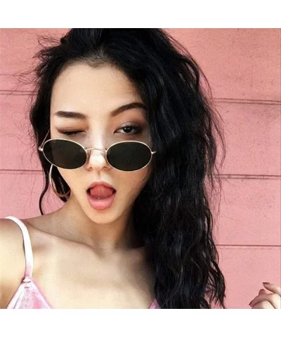 Small Oval Mirror Sunglasses For Women Pink Luxury 2019 Men Brand Black - Black - CM18XE0IO5N $7.73 Oval