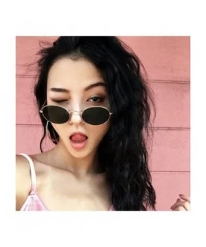 Small Oval Mirror Sunglasses For Women Pink Luxury 2019 Men Brand Black - Black - CM18XE0IO5N $7.73 Oval