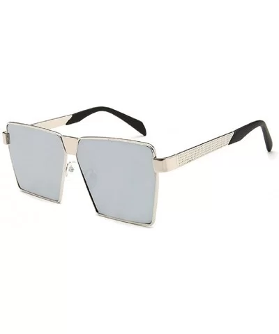 Men Women Sunglasses Oversized Hiphop Square Glasses Metal Frame - Silver - CF18CRZQRTI $7.54 Oversized