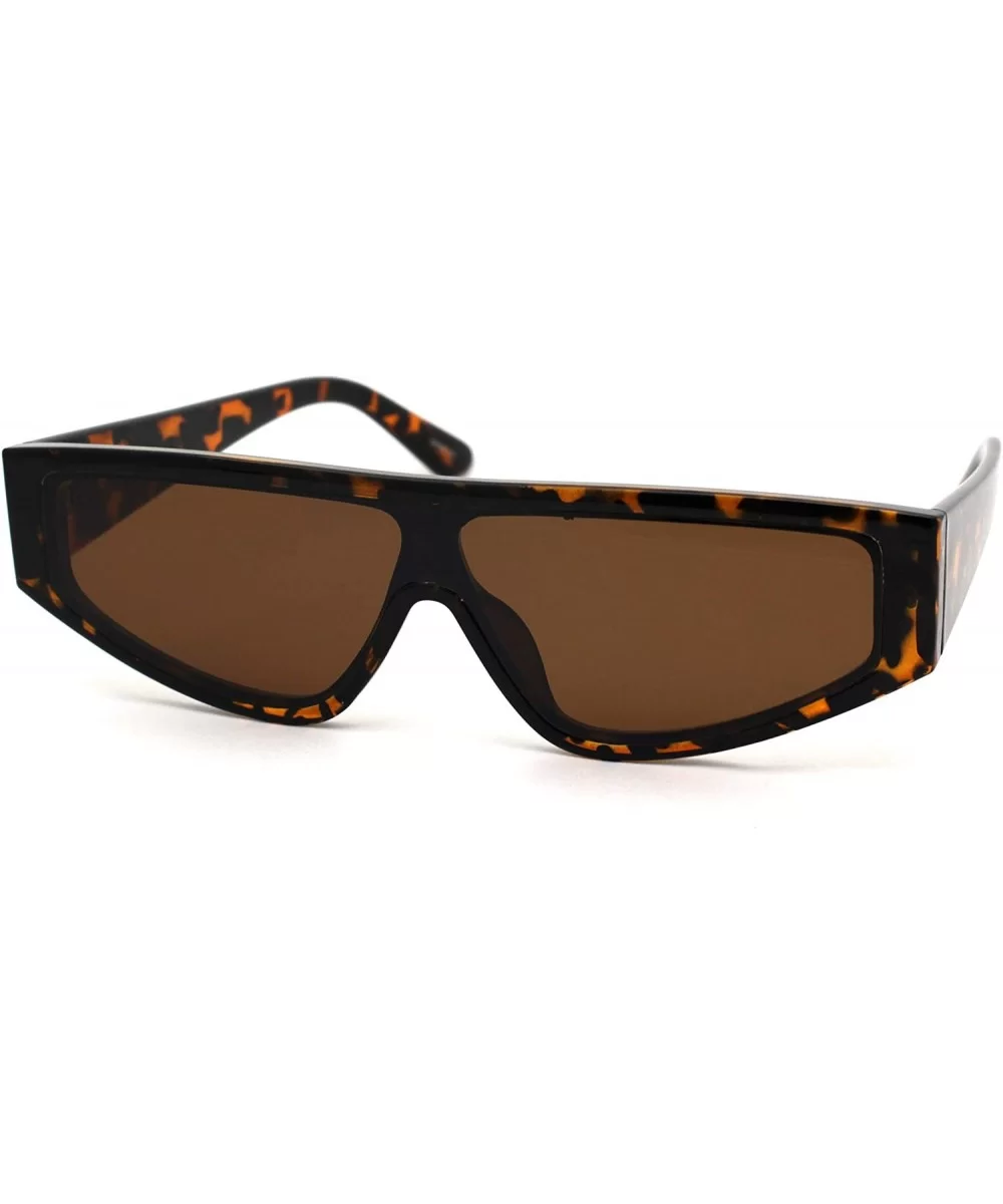 Retro Flat Top Shield Plastic Sunglasses - Tortoise Brown - CQ18ZWQME4L $5.97 Rectangular