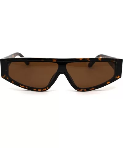 Retro Flat Top Shield Plastic Sunglasses - Tortoise Brown - CQ18ZWQME4L $5.97 Rectangular