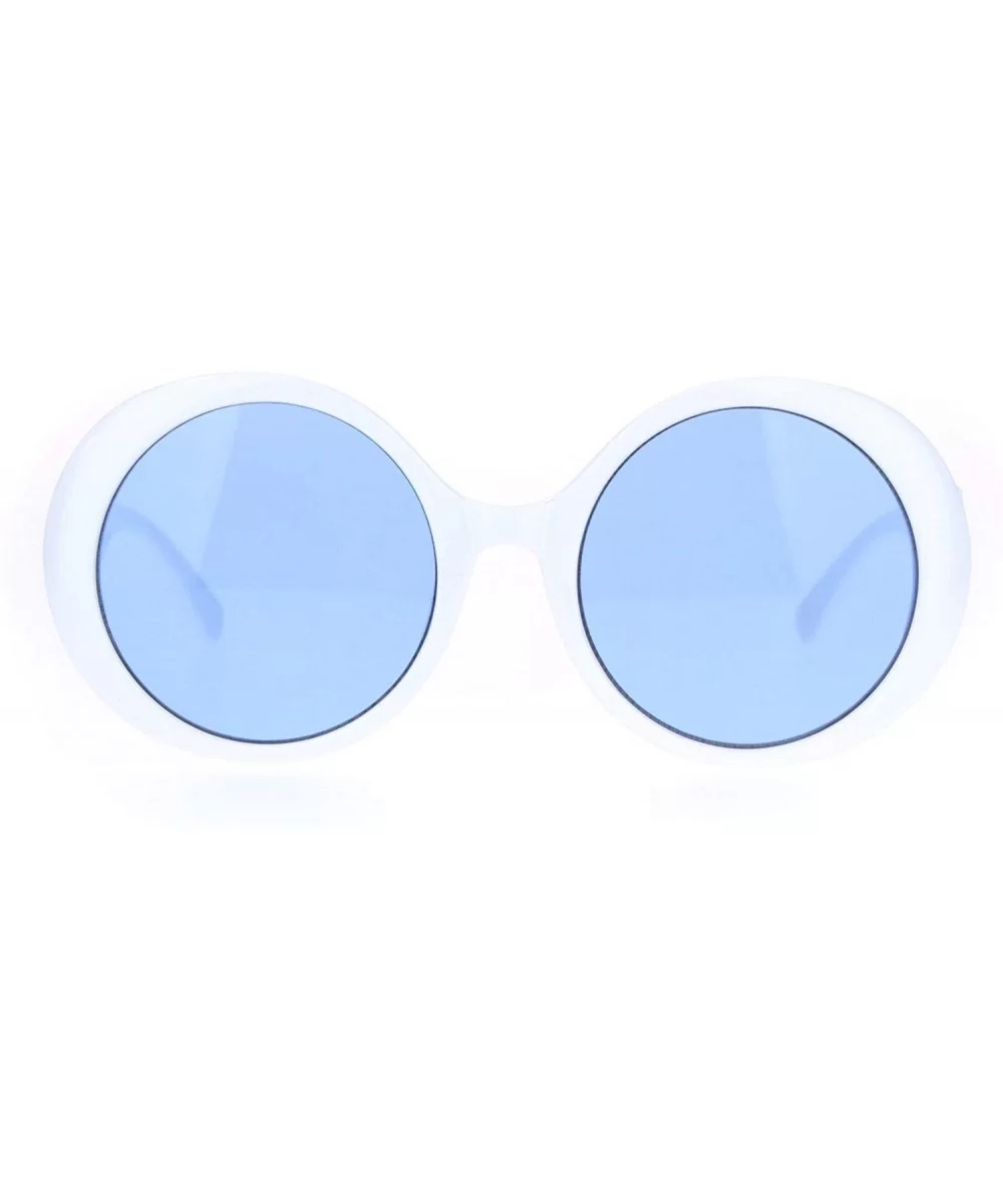 Womens Round Circle Mod Hippie Color Lens Plastic Wizard Sunglasses - White Blue - CQ18M4DQIX6 $7.72 Round