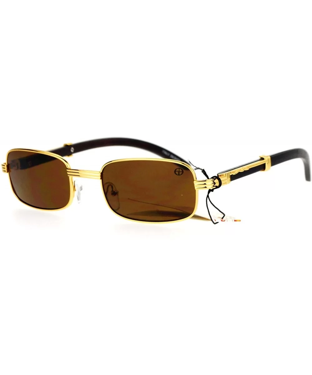 Luxury Wooden Arm Retro 90s Hip Hop Rapper Sunglasses - Gold - CJ12DST6JMT $6.84 Rectangular