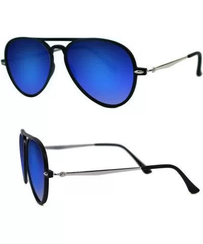 Unisex Flat Mirror Lens Aviator Sunglasses P4132 + Pouch - Blue - C017YU5N2L7 $6.53 Aviator