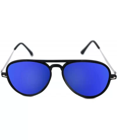 Unisex Flat Mirror Lens Aviator Sunglasses P4132 + Pouch - Blue - C017YU5N2L7 $6.53 Aviator