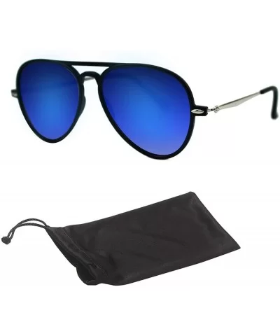 Unisex Flat Mirror Lens Aviator Sunglasses P4132 + Pouch - Blue - C017YU5N2L7 $6.53 Aviator