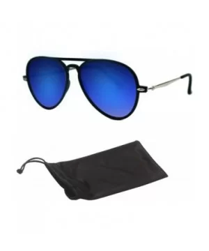 Unisex Flat Mirror Lens Aviator Sunglasses P4132 + Pouch - Blue - C017YU5N2L7 $6.53 Aviator