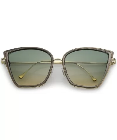 Women's Oversize Slim Arms Colored Gradient Lens Cat Eye Sunglasses 56mm - Smoke Gold / Green Beige - C5183GINU3Z $9.27 Cat Eye