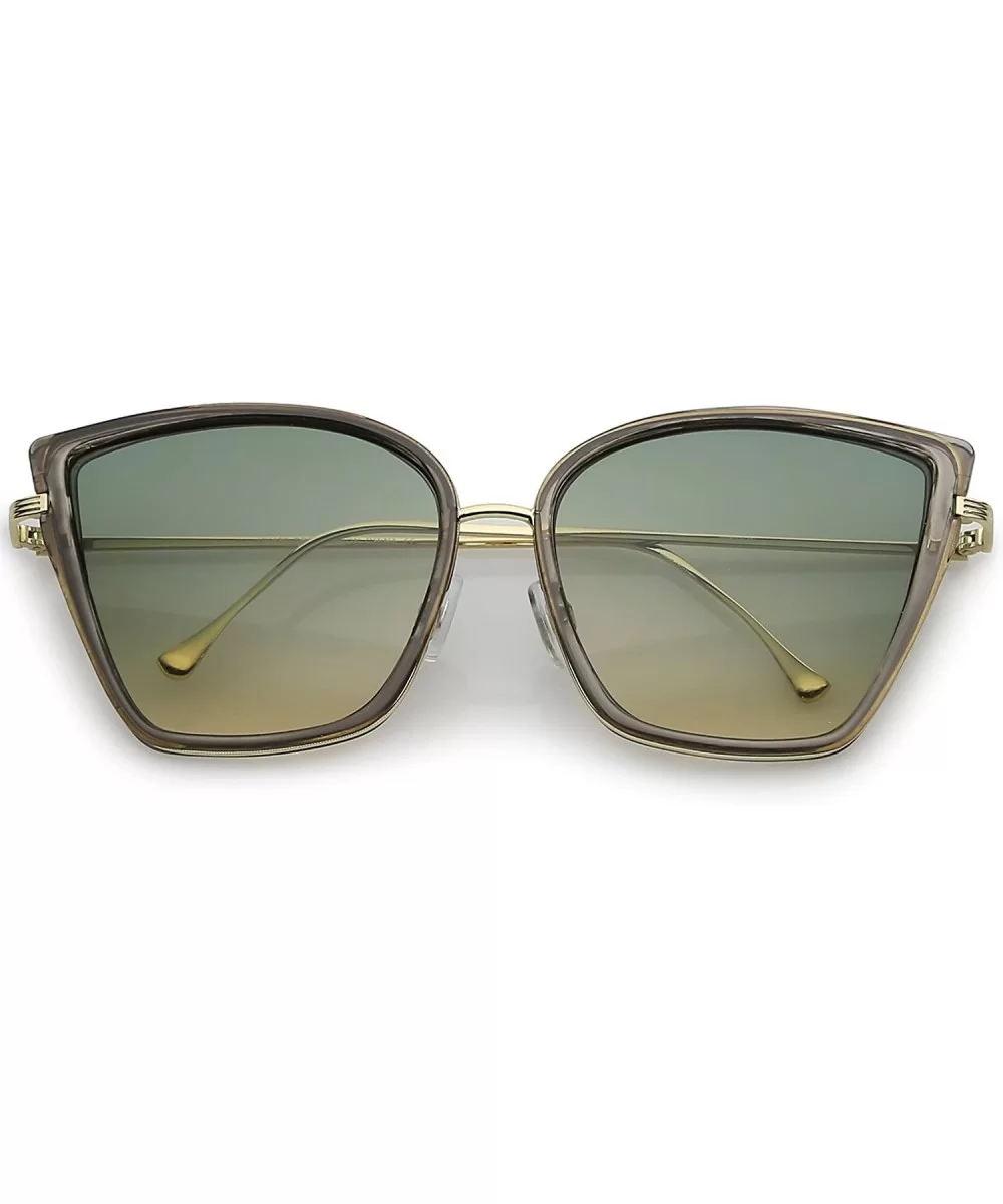 Women's Oversize Slim Arms Colored Gradient Lens Cat Eye Sunglasses 56mm - Smoke Gold / Green Beige - C5183GINU3Z $9.27 Cat Eye