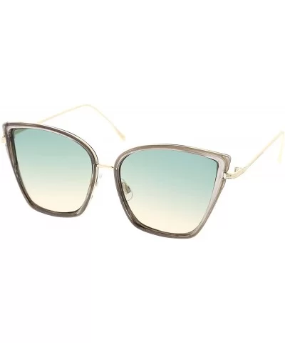 Women's Oversize Slim Arms Colored Gradient Lens Cat Eye Sunglasses 56mm - Smoke Gold / Green Beige - C5183GINU3Z $9.27 Cat Eye