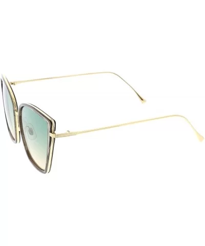 Women's Oversize Slim Arms Colored Gradient Lens Cat Eye Sunglasses 56mm - Smoke Gold / Green Beige - C5183GINU3Z $9.27 Cat Eye