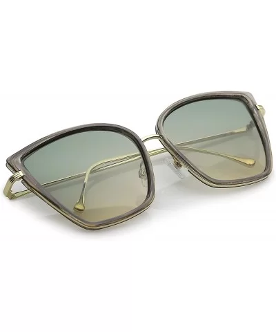 Women's Oversize Slim Arms Colored Gradient Lens Cat Eye Sunglasses 56mm - Smoke Gold / Green Beige - C5183GINU3Z $9.27 Cat Eye