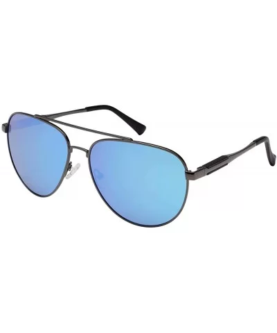 Aviator Polarized Anti-Glare Military Style Spring Hinge Double Beam Metal Sunglasses for Men 1940 - Blue - C518QZ8COHK $12.2...