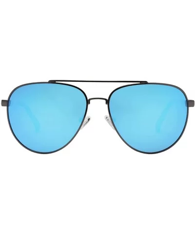 Aviator Polarized Anti-Glare Military Style Spring Hinge Double Beam Metal Sunglasses for Men 1940 - Blue - C518QZ8COHK $12.2...