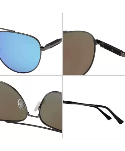 Aviator Polarized Anti-Glare Military Style Spring Hinge Double Beam Metal Sunglasses for Men 1940 - Blue - C518QZ8COHK $12.2...