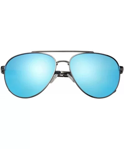 Aviator Polarized Anti-Glare Military Style Spring Hinge Double Beam Metal Sunglasses for Men 1940 - Blue - C518QZ8COHK $12.2...