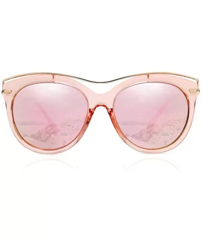 Vintage Polarized Sunglasses for Women with UV400 Protection Round Lens - Cateye Pink - CH18L7KKKZ3 $13.19 Cat Eye