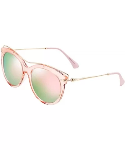 Vintage Polarized Sunglasses for Women with UV400 Protection Round Lens - Cateye Pink - CH18L7KKKZ3 $13.19 Cat Eye