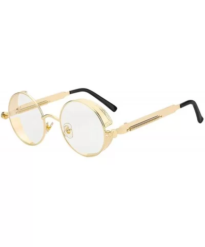 Round Metal Sunglasses Steampunk Men Women Fashion Glasses Er Retro Vintage UV400 - Gold W Clear - CI199C7M8QK $30.96 Square