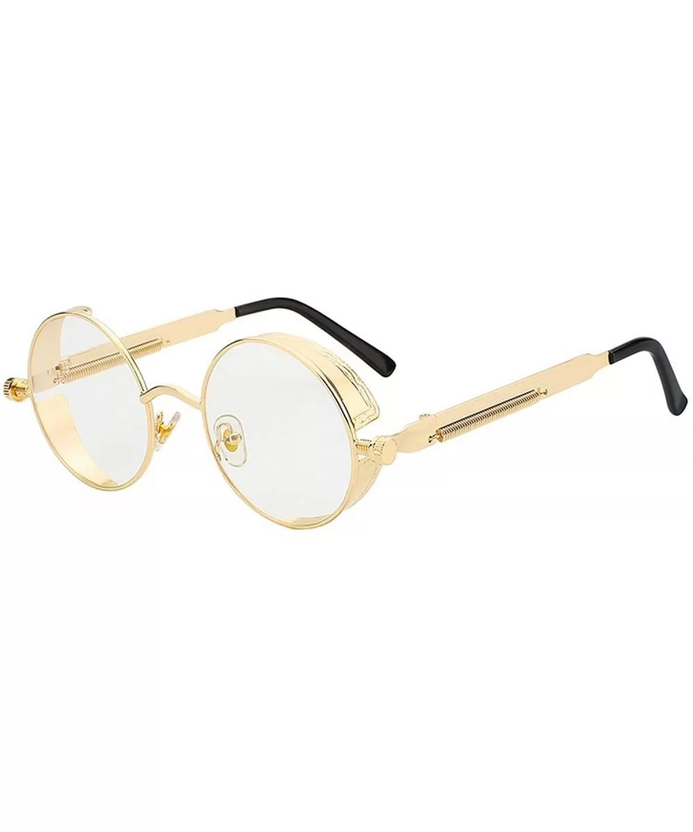 Round Metal Sunglasses Steampunk Men Women Fashion Glasses Er Retro Vintage UV400 - Gold W Clear - CI199C7M8QK $30.96 Square