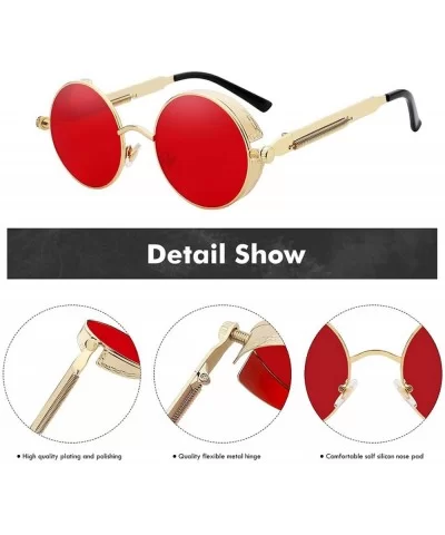 Round Metal Sunglasses Steampunk Men Women Fashion Glasses Er Retro Vintage UV400 - Gold W Clear - CI199C7M8QK $30.96 Square