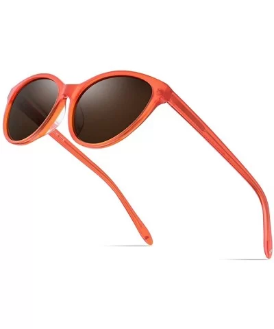 Acetate Polarized Sunglasses Mirror Cat Eye Sun Glasses for Women 9111 - Orange - C018NS77AN4 $28.20 Cat Eye