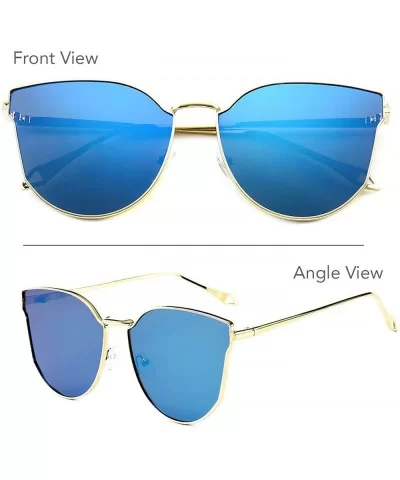 Oversized Cat Eye Mirrored Sunglasses for Women and Men - Blue - C0195AC546O $8.75 Cat Eye