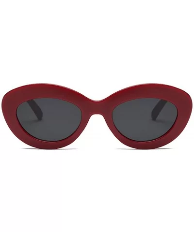 Sunglasses Oval Sunglasses Men and women Fashion Retro Sunglasses - Red Black - C618LIT8LRW $7.38 Oval