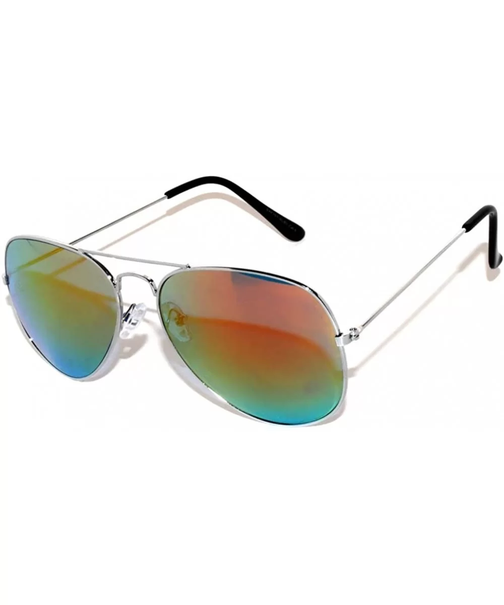 Classic Aviator Red Mirror Lens Sunglasses Silver Color Frame - CD11MW5MTED $6.56 Aviator