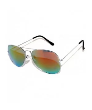 Classic Aviator Red Mirror Lens Sunglasses Silver Color Frame - CD11MW5MTED $6.56 Aviator