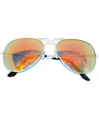 Classic Aviator Red Mirror Lens Sunglasses Silver Color Frame - CD11MW5MTED $6.56 Aviator