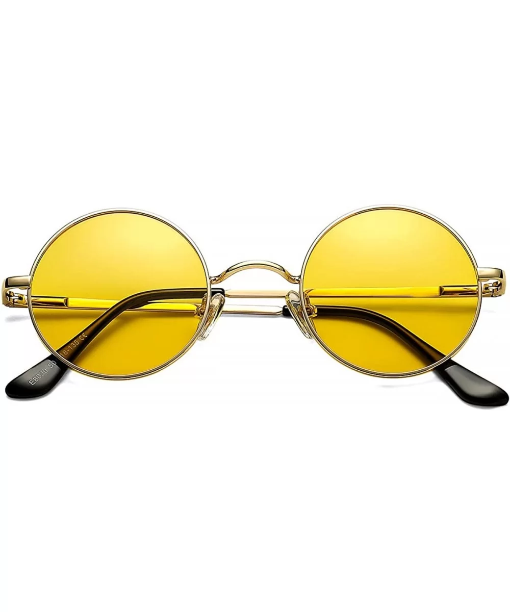 Retro Small Round Polarized Sunglasses for Men Women John Lennon Style - Gold Frame/Transparent Yellow Lens - CI190OEEMY5 $11...