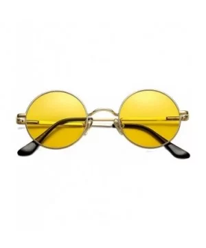 Retro Small Round Polarized Sunglasses for Men Women John Lennon Style - Gold Frame/Transparent Yellow Lens - CI190OEEMY5 $11...