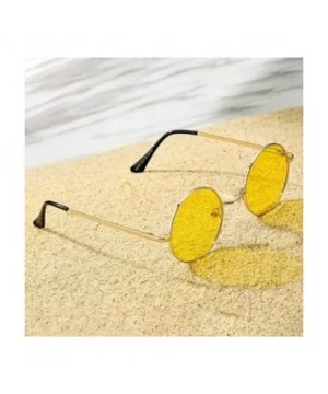 Retro Small Round Polarized Sunglasses for Men Women John Lennon Style - Gold Frame/Transparent Yellow Lens - CI190OEEMY5 $11...