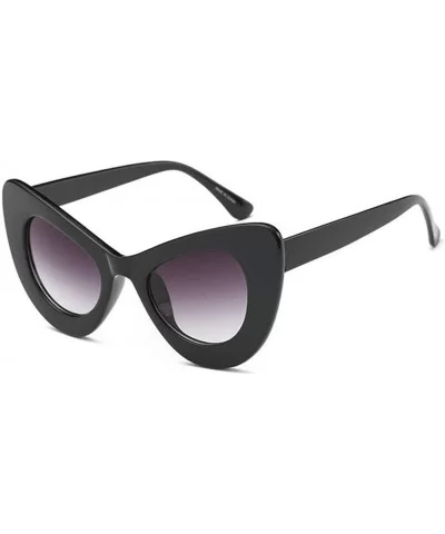 Big Frame Cat Eye Sunglasses for Women Oval Acetate Frame Sun Glasses - C4 Black - C71989AIKHO $7.08 Cat Eye