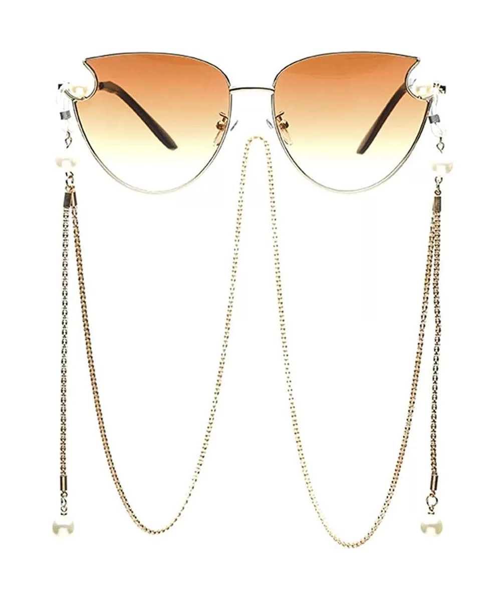 Fashion Sunglasses with Gold Pearl Eyeglass Chain for Women-Eyewear Lanyard Retainer for Girls - Brown - CU1902T5EEA $17.61 A...