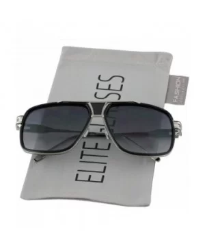 Designer Metal Frame Classic Retro Square Aviator Fashion Sunglasses For Men - Black Silver - CY18GX7Y2NW $6.55 Square