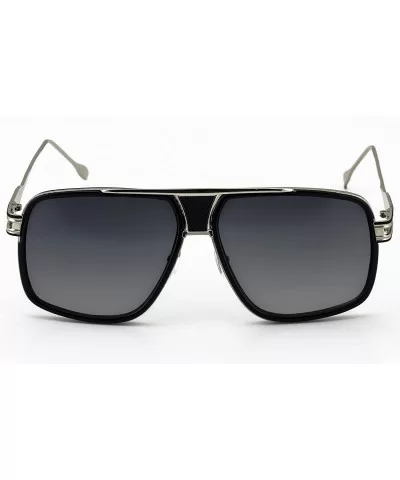 Designer Metal Frame Classic Retro Square Aviator Fashion Sunglasses For Men - Black Silver - CY18GX7Y2NW $6.55 Square