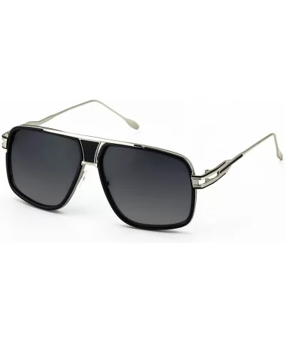 Designer Metal Frame Classic Retro Square Aviator Fashion Sunglasses For Men - Black Silver - CY18GX7Y2NW $6.55 Square