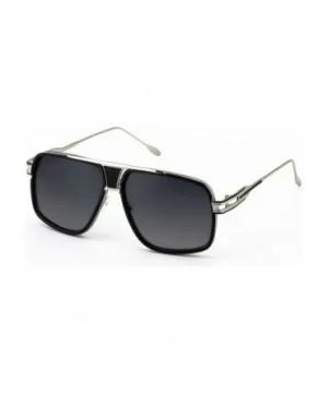 Designer Metal Frame Classic Retro Square Aviator Fashion Sunglasses For Men - Black Silver - CY18GX7Y2NW $6.55 Square