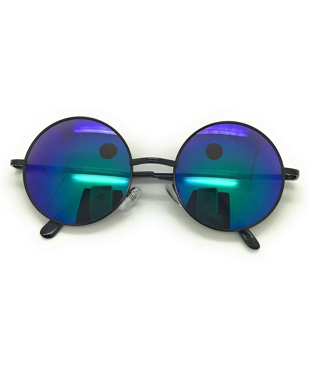 Retro UV Protection Round Sunglasses for Men Vintage Sunglasses Women - Black / Blue - CH18M8IZIL4 $5.93 Oval