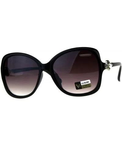 Womens Diva Oversize Pearl Jewel Bling Hinge Butterfly Sunglasses - Black Silver Burgundy Smoke - CA18CC6Z050 $8.23 Butterfly