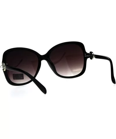 Womens Diva Oversize Pearl Jewel Bling Hinge Butterfly Sunglasses - Black Silver Burgundy Smoke - CA18CC6Z050 $8.23 Butterfly