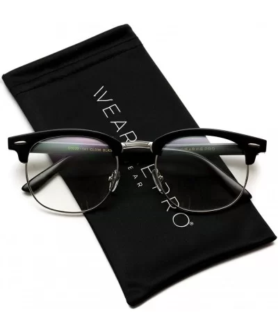 Vintage Inspired Classic Half Frame Horn Rimmed Clear Lens Glasses - Black Silver - CH128XO2D3D $12.77 Oval