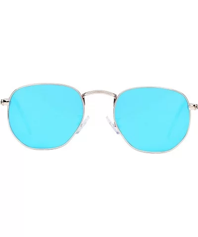 Medium Unisex Polygon Polarized Sunglasses - Gold Frame With Blue Mirror Lens - CB196HL6NZ6 $5.47 Round