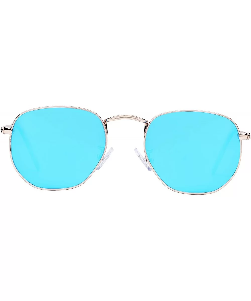 Medium Unisex Polygon Polarized Sunglasses - Gold Frame With Blue Mirror Lens - CB196HL6NZ6 $5.47 Round