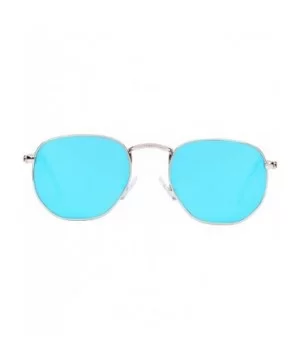 Medium Unisex Polygon Polarized Sunglasses - Gold Frame With Blue Mirror Lens - CB196HL6NZ6 $5.47 Round