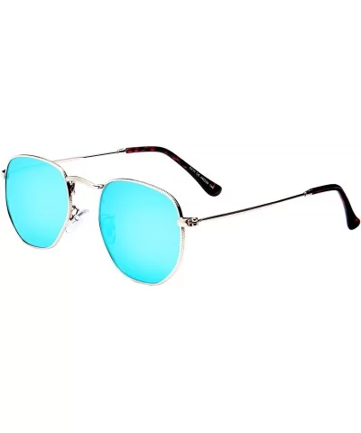 Medium Unisex Polygon Polarized Sunglasses - Gold Frame With Blue Mirror Lens - CB196HL6NZ6 $5.47 Round